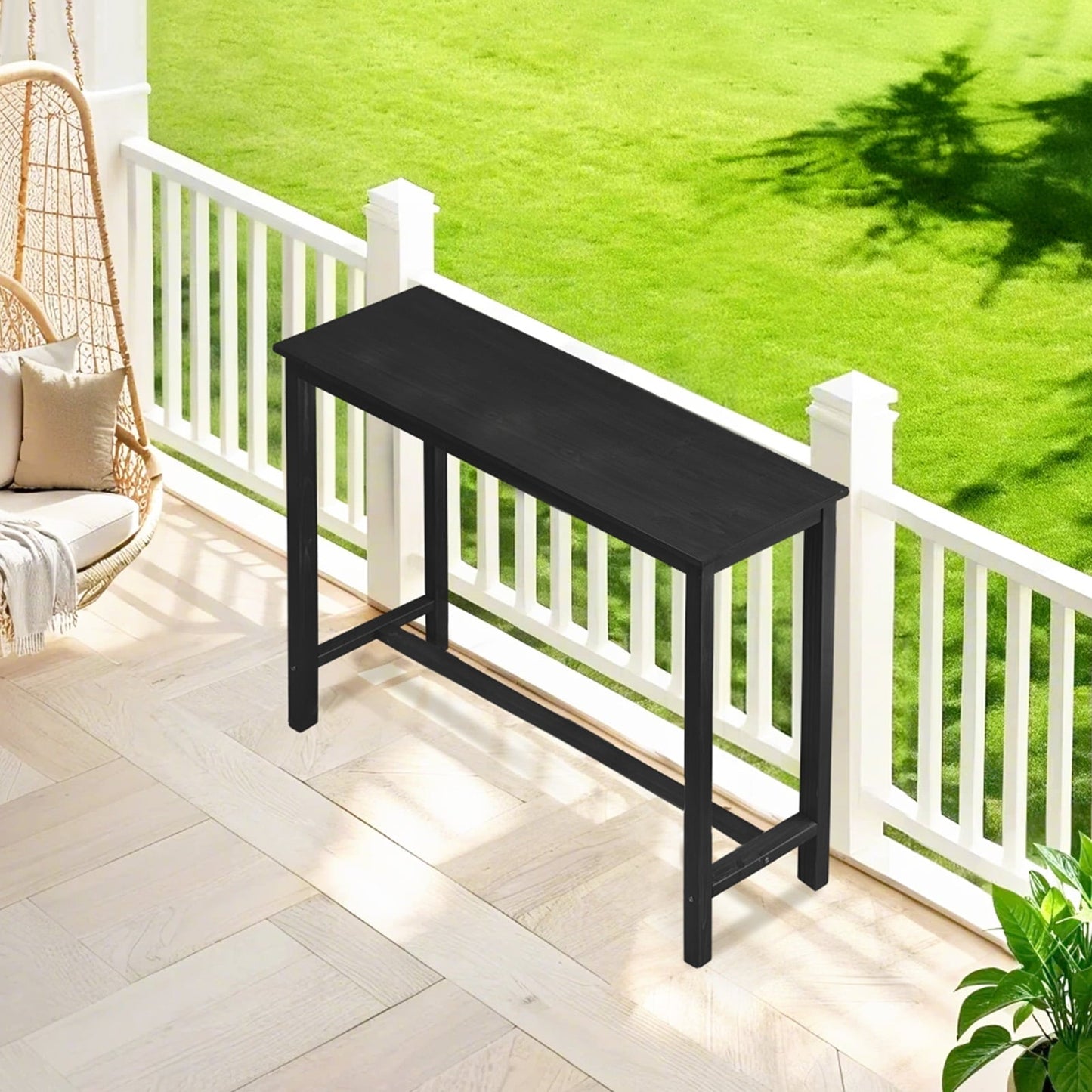 Ktaxon 45" Outdoor Bar Table, Wood Rectangle Narrow Counter Height Table, Weather Resistant Pub Table for Balcony Patio Garden Yard Poolside, Black