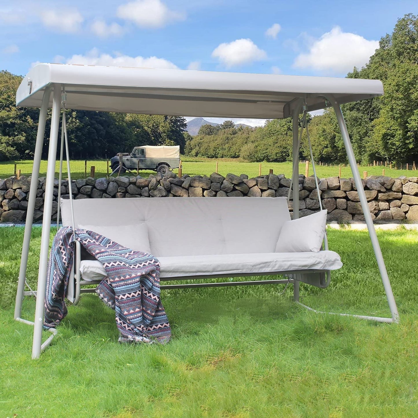 TQKVIPI Oversized 4 Person Outdoor Porch Swing with Adjustable Backrest Canopy,2-in-1 Swing Bed 800 lbs Capacity,Patio Swing with Removable Cushions for Yard Garden Poolside Balcony