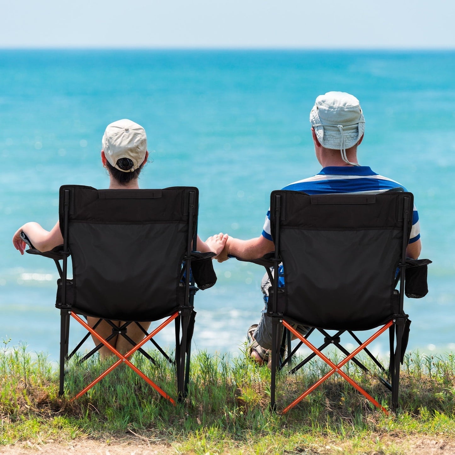 Zimtown 2 Pack Camping Chairs, 2-in-1 Lightweight Camping Chair with Footrest, Adjustable Backrest Seating with Headrest, Cup Holder, Storage Bag