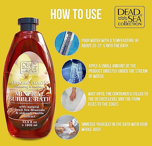 Dead Sea Collection Bubble Bath with Almond Vanilla for Women and Men - Sweet Almond Oil and Dead Sea Salt - Nourishing and Moisturizing Skin - Pack of 2 (67.6 fl.oz)