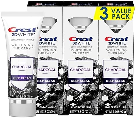 Crest 3D White Whitening Therapy Charcoal Deep Clean Fluoride Toothpaste, Invigorating Mint, 3.5 Ounce, Pack of 3