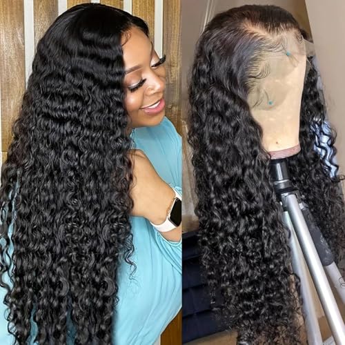 Deep Wave Lace Front Wigs Human Hair 220% Density 20 Inches HD Deep Wave Wig Human Hair Lace Front Wigs Deep Curly Human Hair Wig For Women 13x4 Deep Wave Frontal Wig Pre Plucked