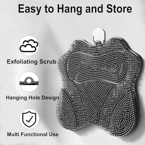 Shower Foot Scrubber, Shower Foot and Back Scrubber with Suction Cups, Shower Silicone Foot Washer for Exfoliating Massage（Grey）