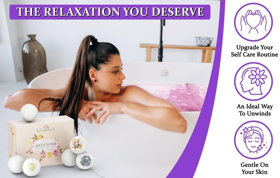 Pack Vegan Bath Bombs with Cocoa Butter & Avocado Oil - Aesthetic Appeal & Aroma, Perfect for Self-Care & Spa, Ideal Gift for Kids, Women and Moms, Pack of 6 (100 grs)