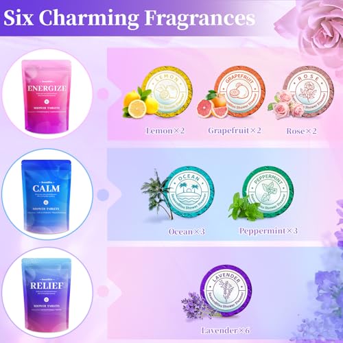 Shower Steamers 18 Pack Set, Shower Bombs with 6 Charming Scents, Shower Tablets with Natural Ingredients,Self-Care & Relaxation Presents for Women and Men