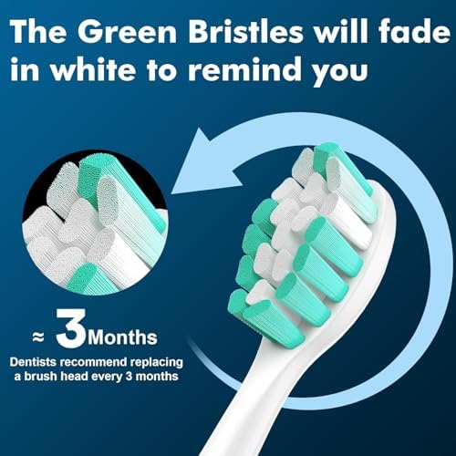 Replacement Toothbrush Heads Compatible with Philips Sonicare Protectiveclean C1 C2 4100 5100 6100 9024 6250, White, 10 Sonic Electric Brush Head (Green White, Medium)