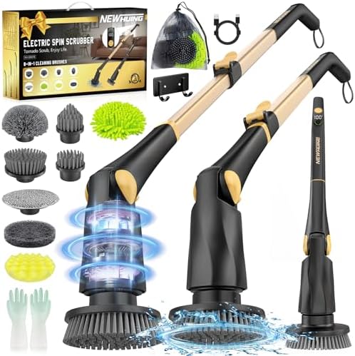 Electric Spin Scrubber for Cleaning Bathroom 8-in-1 Cordless Power Scrub Brush with Long Handle for Shower, Bathtub, Tile to Daily Maintenance