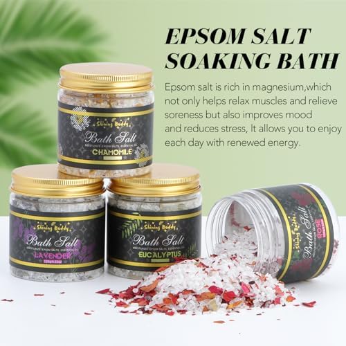 Epsom Bath Salts for Soaking Lavender, Eucalyptus & Rose Bath Salts for Women Relaxing,6pc Self Care Gift Set with Chamomile & Mint Spa Grade Muscle Relief,Natural Essential Oils,Sensitive Skin Safe