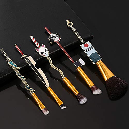 Demon Anime Makeup Brushes Set - 5pcs Kimetsu Yaiaba Peripheral Makeup Brushes Nezuko Tanjirou Metal Handle Makeup Tools Gift for Fans