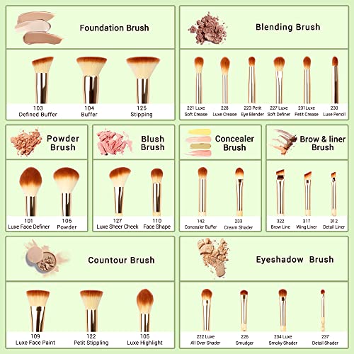 Jessup Professional Bamboo Makeup Brushes, Premium Synthetic Foundation Powder Concealer Blush Highlight Eye Blending Cosmetic Brush Set 25pcs T135