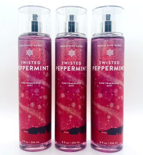Lot of 3 Bath & Body Works Holiday Traditions Twisted Peppermint Fine Fragrance Mist 8 oz each (Twisted Peppermint)