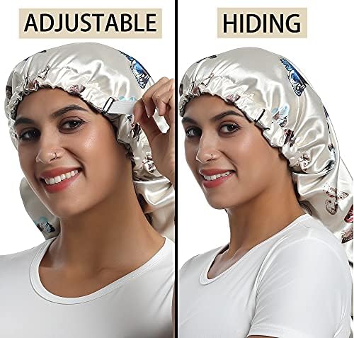 Satin Bonnet Silky Sleep Cap,Adjustable Hair Bonnet for Braids Curly Hair