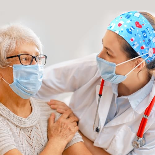 Jexine 12 Pcs Nurse Headbands for Women, Non Slip Nursing Headbands with Buttons for Mask Work Accessories Elastic Ear Protection Hair Bands Gift for Spa Yoga Sports(Stylish)