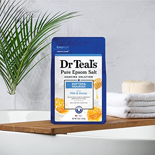 Dr Teal's Epsom Salt Magnesium Soak, Soften & Nourish with Milk and Honey, 3 lbs