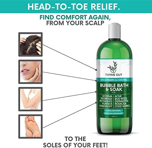 All Natural, Organic Plant Based Bubble Bath - Hypoallergenic Skin-Soothing Thyme Eczema Bath Soak with Colloidal Oatmeal - Sensitive Skin Bubble Bath for Kids & Adults - 16oz