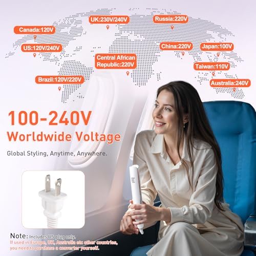 Quico Flat Iron Hair Straightener, 100-240V Dual Voltage Travel Hair Straightener and Curler with 15s Heat Up, Professional Negative Ion Ceramic Flat Iron for Less Frizz, 5 Temp & Auto Shut-Off