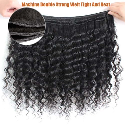Deep Wave Human Hair Bundles - 20/22/24 Inch Deep Curly Brazilian Virgin Wet & Wavy Bundles - 3 Pack 12A Human Hair Extensions