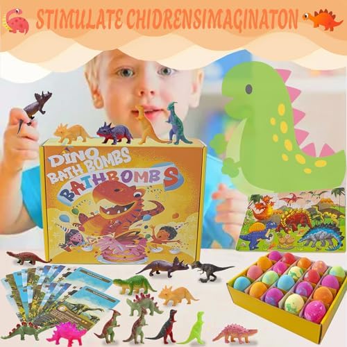 Dino Egg Bath Bombs for Kids-Surprise Inside Plus Dinosaur Puzzle-Dinosaur Gifts for 3 4 5 6 7 and 8 Year Old Boys and Girls Kids Gifts - Perfect for Birthdays, Children's Day and Christma,Easter