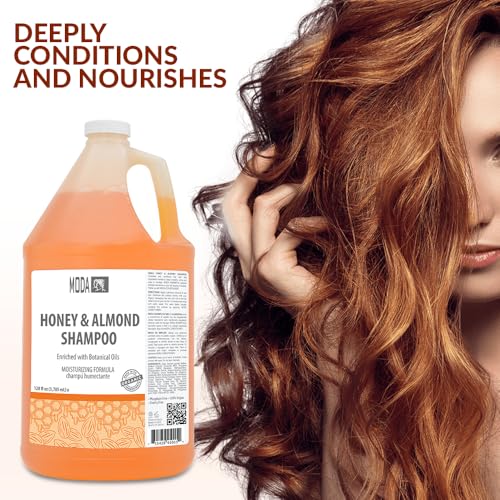 MODA - Moisturizing Shampoo for All Hair Types, Honey Almond, 128 Oz, Professional - Deeply Cleanses and Conditions, Strengthens, Restores and Shine your Hair