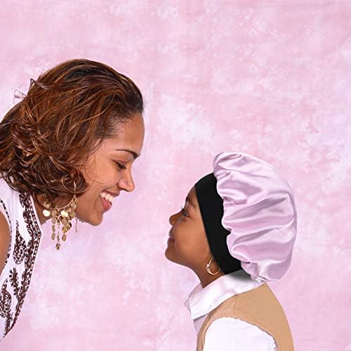 Kids Satin Bonnet Double Layer Wide Elastic Band Sleep Cap Hair Bonnet Silky Night Cap for Toddler Child