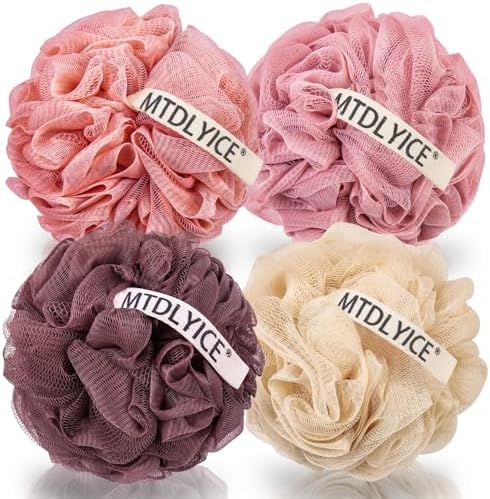 Loofah Sponge, XXL Large Loofah 100g 4 Pack, Bath Sponge Soft Mesh Shower for Men, Body Scrub, Shower Pouf Bath Accessories, for Body Wash, Soap (Red Soil)