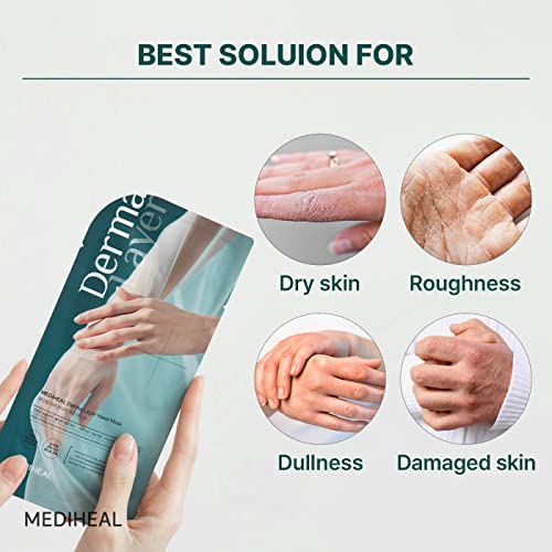 Mediheal Derma Layer Hand Mask (5 Packs) for Dry, Cracked, Roughfnessm Dullness, Damaged Skin Care with Hyaluronic Acid 3 Layers Structure