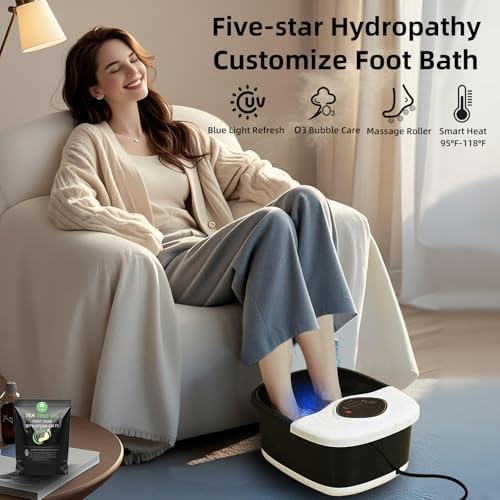Foot Spa Bath Massager with Heat, Shiatsu Rollers, UV & Ozone Bubbles - Includes Tea Tree Oil Epsom Salt, Relieves Stress and Foot Pain - Home Pedicure Soak Tub Gift for Women/Men, Mom/Dad