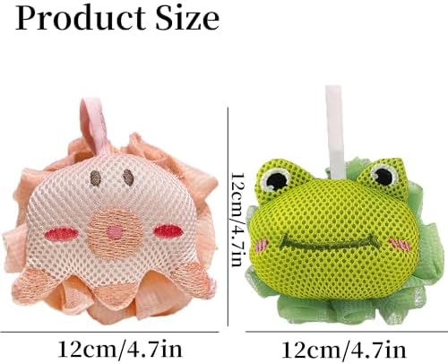 Shower Loofah Sponges for Kids,Cute Frog and Octopus Shape Toddler Bath Exfoliating Body Scrubber Mesh Loofahs Sponge[2 Pack],Designed for Baby Women Boys and Girl