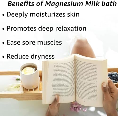 Creamy Magnesium Milk Bath Soak Powder Moisturize Soften Skin Coconut Vanilla Shea Butter Luxury Spa Bath Salt Relaxation Selfcare Gifts for Women
