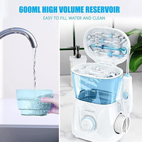 FC166 Water Flosser for Teeth/Braces, 600 ml Large Capacity, 10 Adjustable Pressures,8 Home Nozzles Professional Oral Irrigator for Teeth Clean(White)