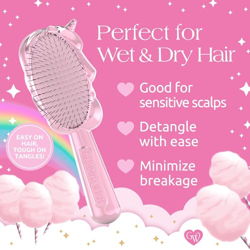 Glimmer Wish Unicorn Hair Detangler Brush for Kids – Gentle & Soft Bristles for Tangle-Free Locks – Anti-Frizz & Anti-Static – Hairbrush for Wet or Dry Use, Hair Brush for Girls and Women