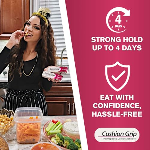 Cushion Grip Thermoplastic Denture Adhesive, 1 oz - Improves Denture Fit, Comfort & Stability | Non-Glue Adhesive, Acts Like a Soft Reline (Pack of 5)