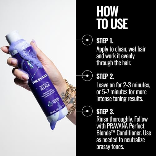 Pravana The Perfect Blonde Purple Toning Shampoo | Neutralizes Brassy, Yellow Tones | For Color Treated Hair | Chromasilk Enhances Shine & Protection | Vegan, Cruelty-Free | Paraben & Sulfate Free