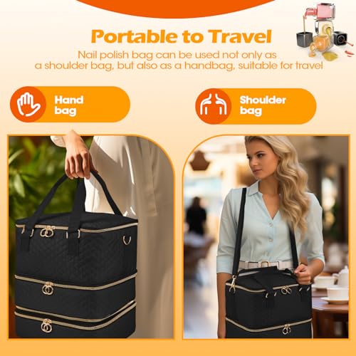 Nail Polish Organizer Case - Three Layer Nail Polish Storage Bag with Adjustable Dividers Holds 84 Bottles Nail Polish Nail Lamp Nail Kit Supplies Organizer Box - Black