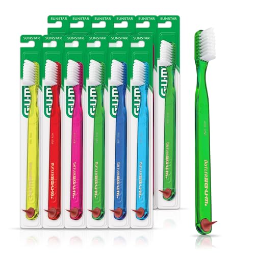 GUM Classic Soft Toothbrush, Includes Rubber Tip Dental Pick 1ct (Pack of 12)