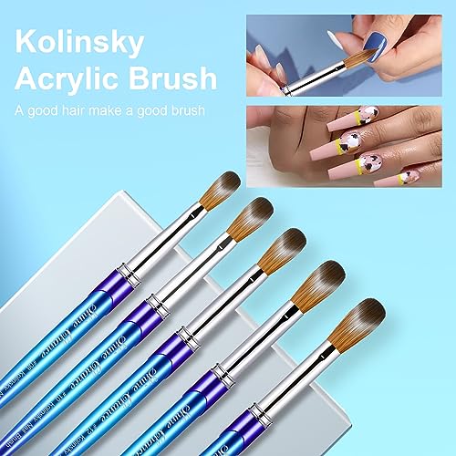 Acrylic Nail Brush Size 10, 100% Pure Kolinsky 3D Art Nail Brush with Gradient Blue Handle, Art Design Powder Nail Brush Pen for Nails Extension & Carving, Acrylic Application Tools
