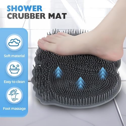 Foot Scrubber in Shower, 2025 New Shower Back Scrubber Massage Pad, Silicone Foot Scrubbers for Bathroom, Back Washer for Men and Women (Blue)