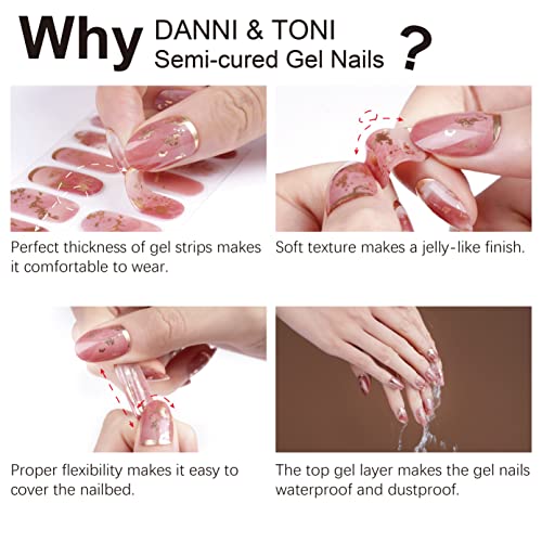 DANNI & TONI Semi Cured Gel Nail Strips Classic French (Crystal Frost) Sheer French Gel Nail Stickers with White Tips Glossy Nail Polish Wraps 28 Stickers
