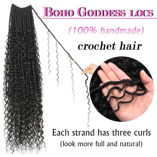Goddess Locs Crochet Hair 30 Inch Faux Locs Crochet Pre-looped Boho Faux Locs with Curly Ends 8 Packs Long Bohemian River Locs Crochet Hair for Black Women(30Inch, 1B)