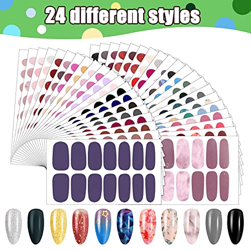 Maitys 560 Pieces 40 Sheets Full Wrap Nail Stickers Nail Polish Strips Decals Self Adhesive Gel Fingernail Strips Art Decals with File for Women DIY Craft Decorations(Bright Style)