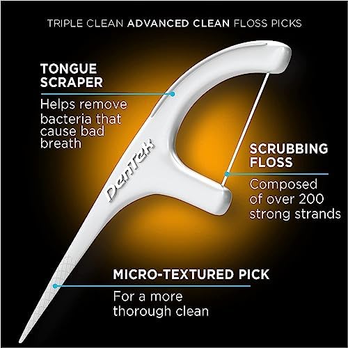 DenTek Triple Clean Advanced Clean Floss Picks, No Break & No Shred Floss, 20 Count (Pack of 8)