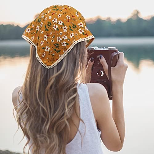 Dingion 6 Pcs Floral Hair Bandanas Head Kerchief Women Bandana Print Chiffon Hair Scarf Triangle Head Kerchief with Ties