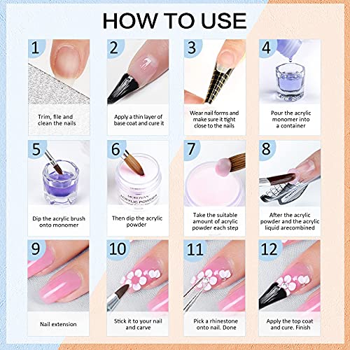 Morovan Acrylic Powder Set - 12 Colors Pure Color and Glitter Professional Polymer Nail Powder for Acrylic Nail Extension Carving