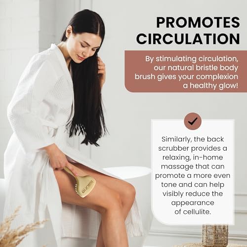 Since 1869 Hand Made in Germany - Smooth 100% Boar Bristle Body Brush, Gently Exfoliates Skin for a Softer, Smoother Complexion, Dry Brush Body Scrubber Promotes Circulation for a Healthy Glow