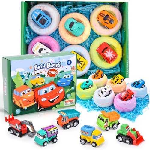 Bath Bombs for Kids with Surprise Car Toys, 6 Pack Kids Bath Bombs for Boys Pull-Back Cars Natural Rich Foam Color Bubble Set Birthday Christmas Gift for Toddlers