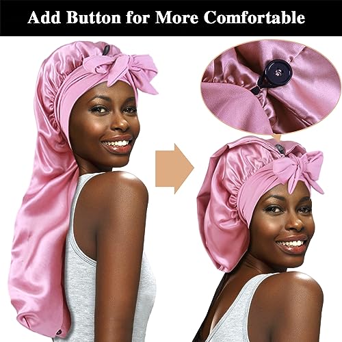 3pcs Long Satin Bonnets for Braids Locs, Large Silky Hair Bonnet with Tie for Women Sleeping Curly Hair, A