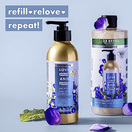 Love Beauty And Planet Shampoo and Conditioner, Coconut Oil & Vegan Collagen, Ultra Deep Hydration - Sulfate-Free Shampoo and Conditioner for Damaged, Dry Hair, Scented, Refill, (2 Piece Set)