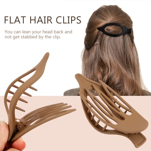 Flat Hair Clips for Women - 3Pcs French Concord Large Claw Clips for Thin Thick Hair - Matte Neutral Jaw Clamps Accessories in Brown Black