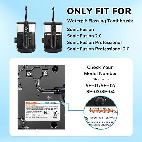 6 Pack Replacement Flossing Toothbrush Heads for Waterpik Sonic Fusion - Compatible with SF-01/SF-02/SF-03/SF-04 - Black with Caps