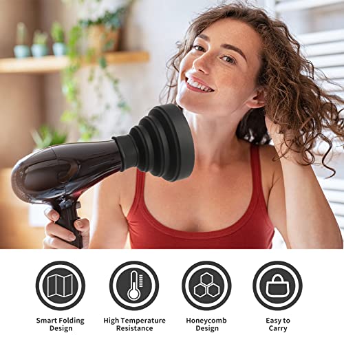 Travel Hair Dryer Diffuser, Segbeauty Collapsible Portable Hair Diffuser, Profession Blow Dryer Diffuser Attachment for Natural Thick Hair, Suitable for Nozzle 1.65 inches to 1.77 inches - Black